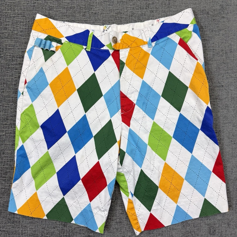 Royal And Awesome Golf Shorts Mens 36 Diamond Argyle Loud Multicolor Stretch 10"